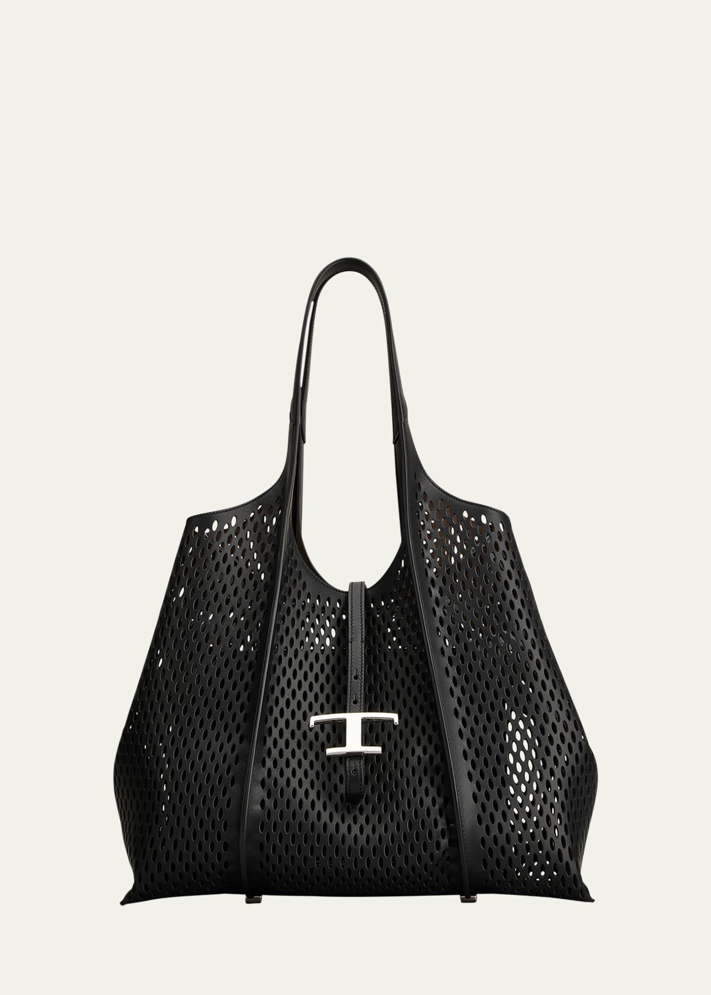 medium laser-cut leather  t timeless shopping tote bag