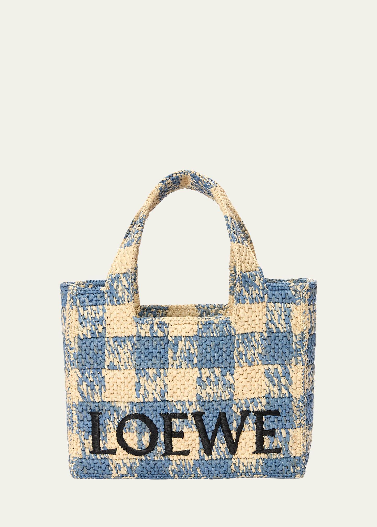 medium logo tote bag in gingham raffia