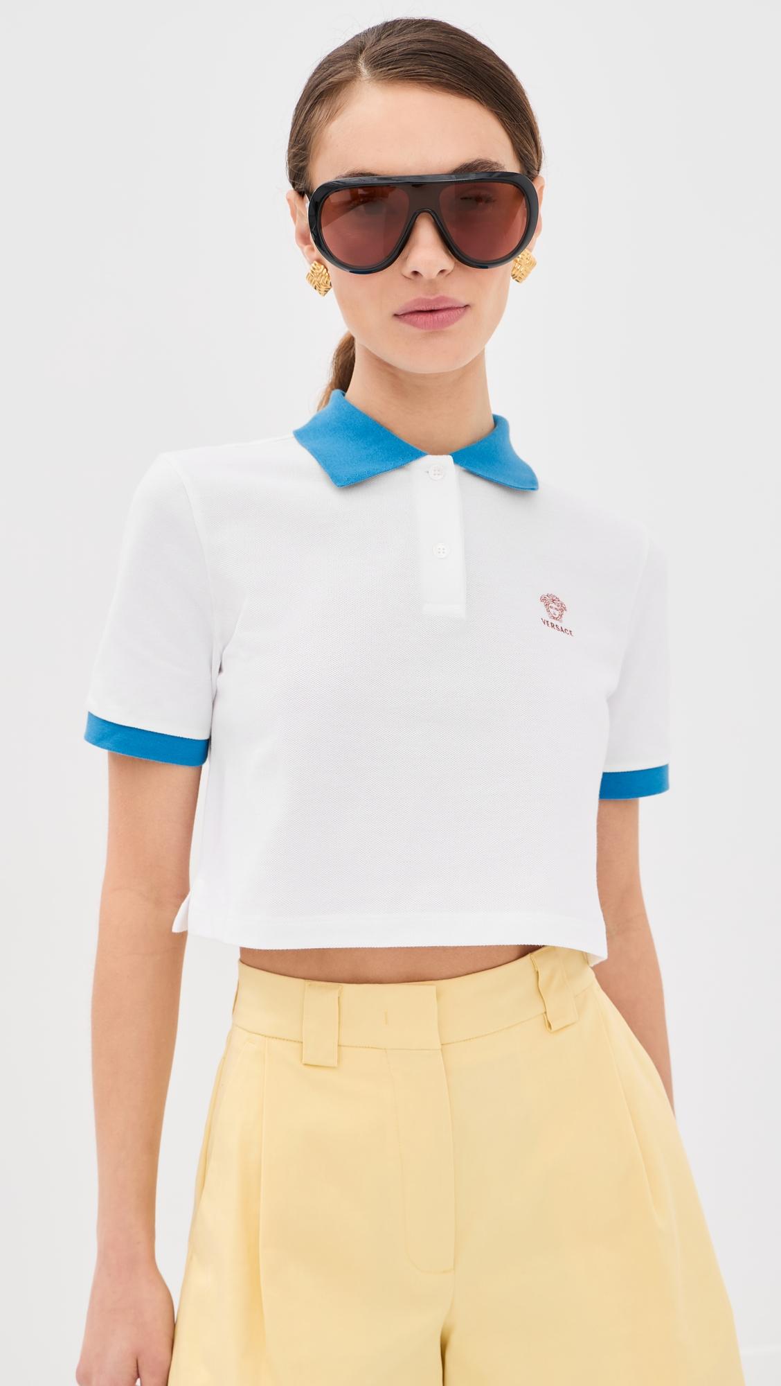 medusa embroidery cropped pique polo