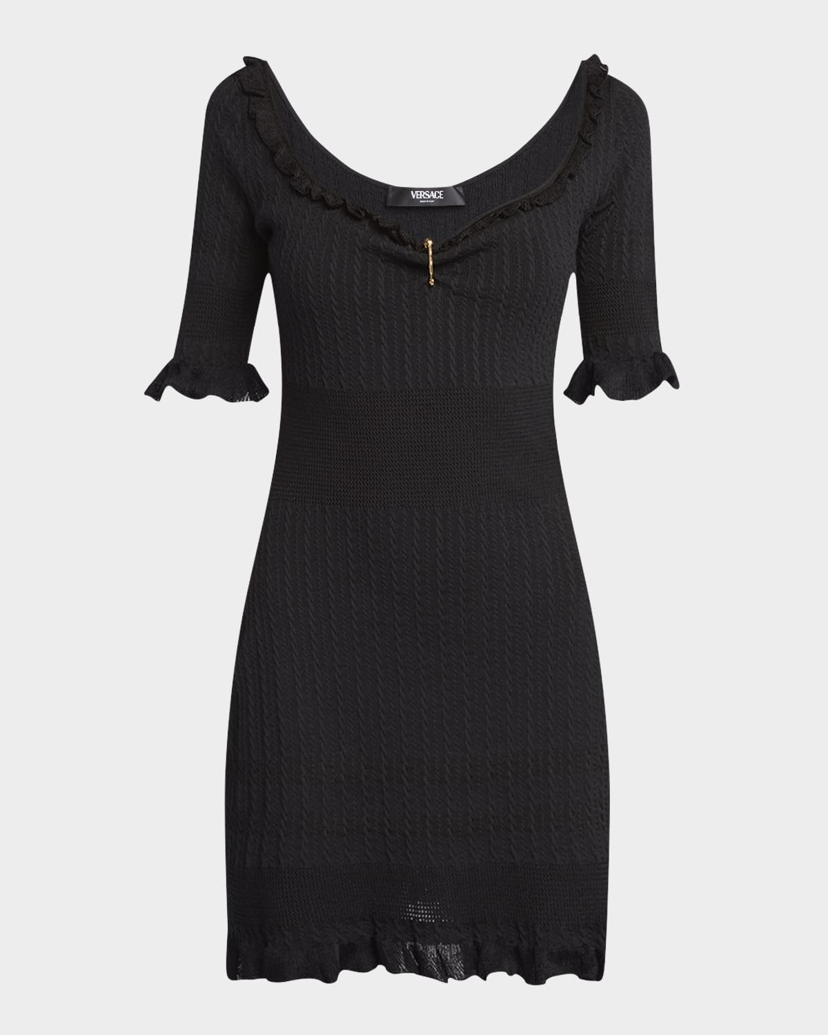 medusa pin-gathered micro cable mini dress