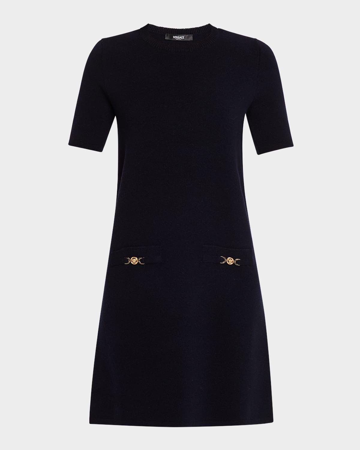 medusa-pockets short-sleeve wool-cashmere mini dress