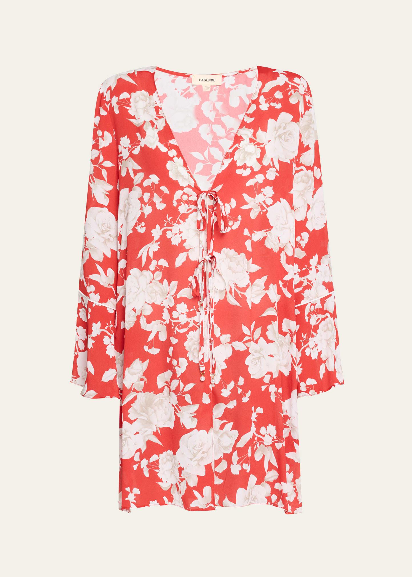 meghan ikebana tie-front blouson mini dress