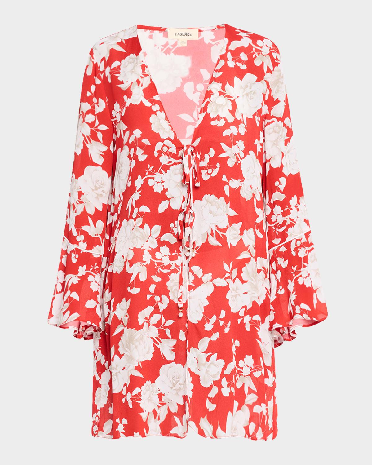meghan ikebana tie-front blouson mini dress