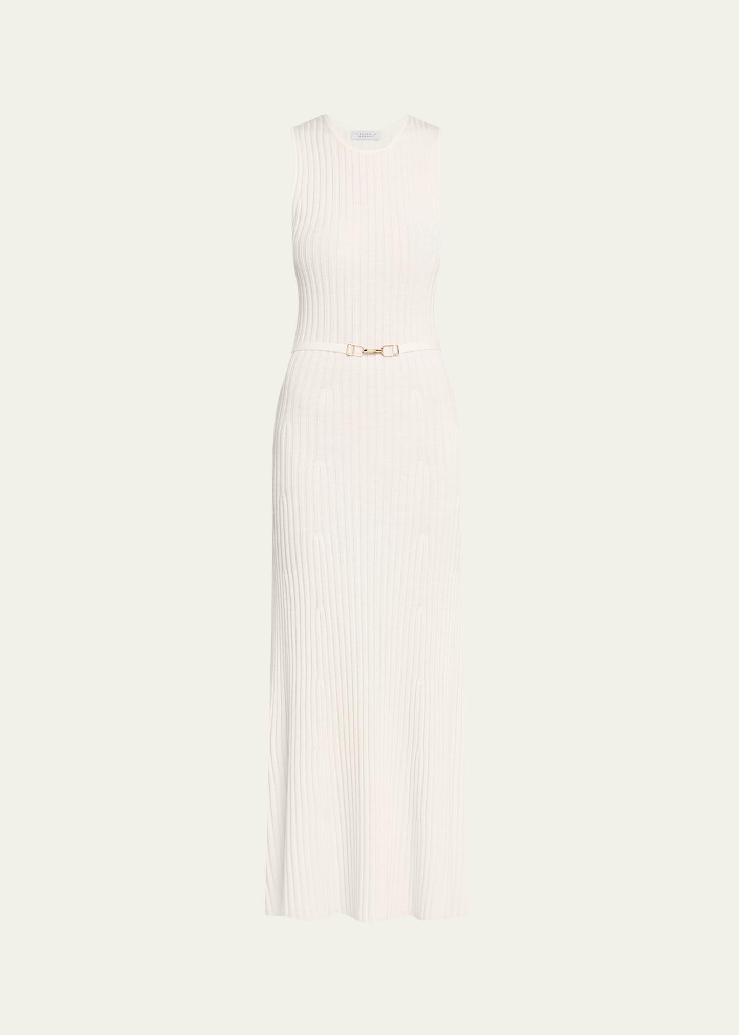 meier belted cashmere rib midi dress