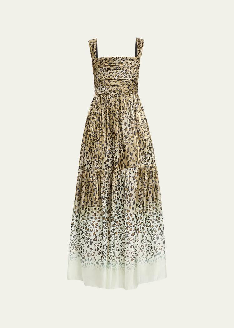 meira tiered leopard-print midi dress