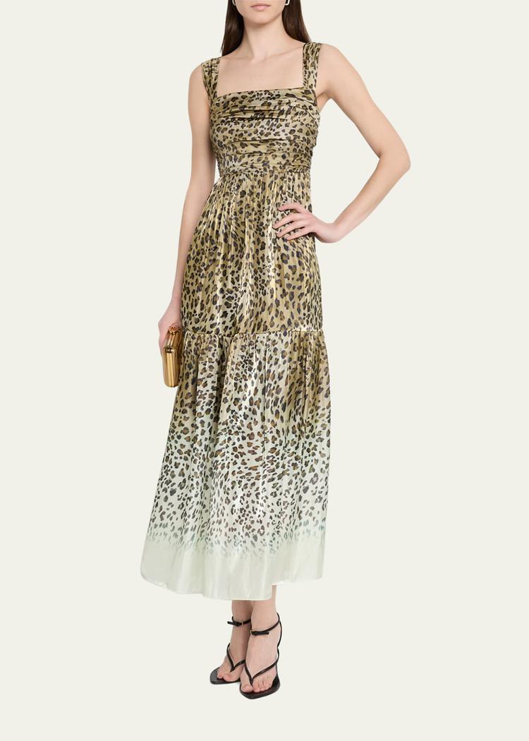 meira tiered leopard-print midi dress