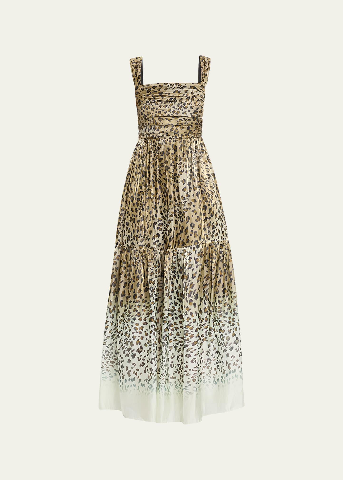 meira tiered leopard-print midi dress