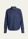melange wool cotton drill button-down shirt