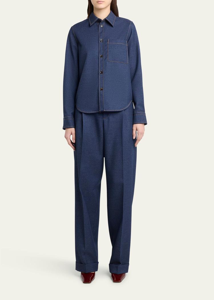 melange wool cotton drill button-down shirt