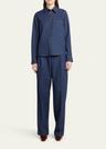 melange wool cotton drill button-down shirt