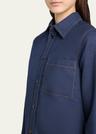 melange wool cotton drill button-down shirt
