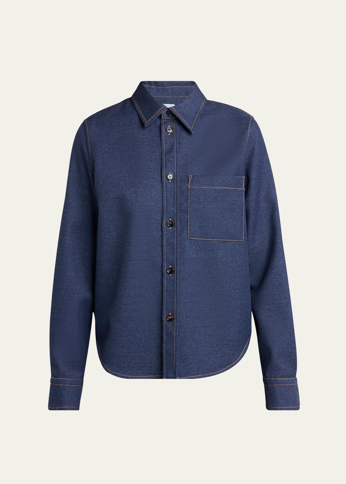 melange wool cotton drill button-down shirt