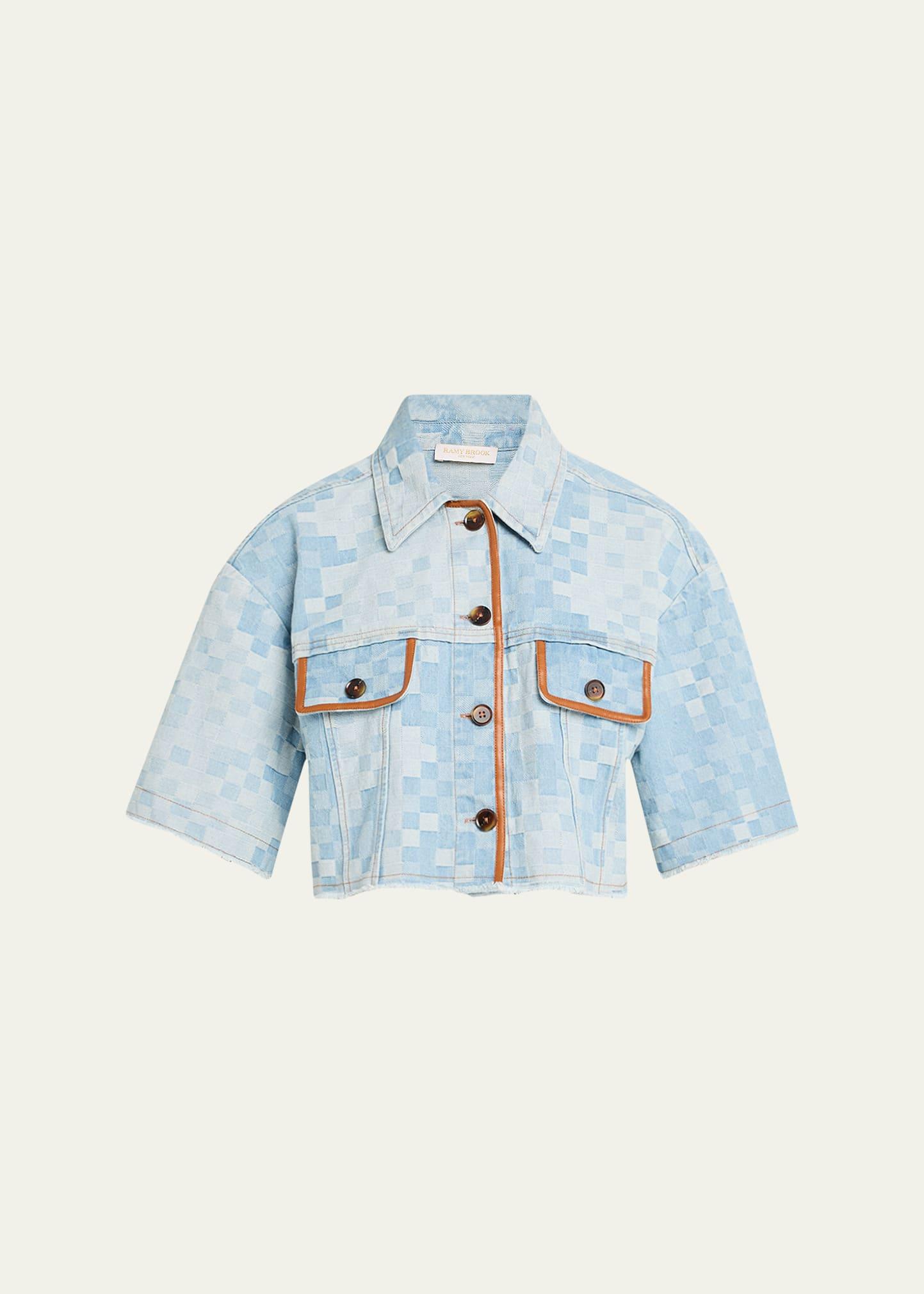 melanie checekered denim jacket