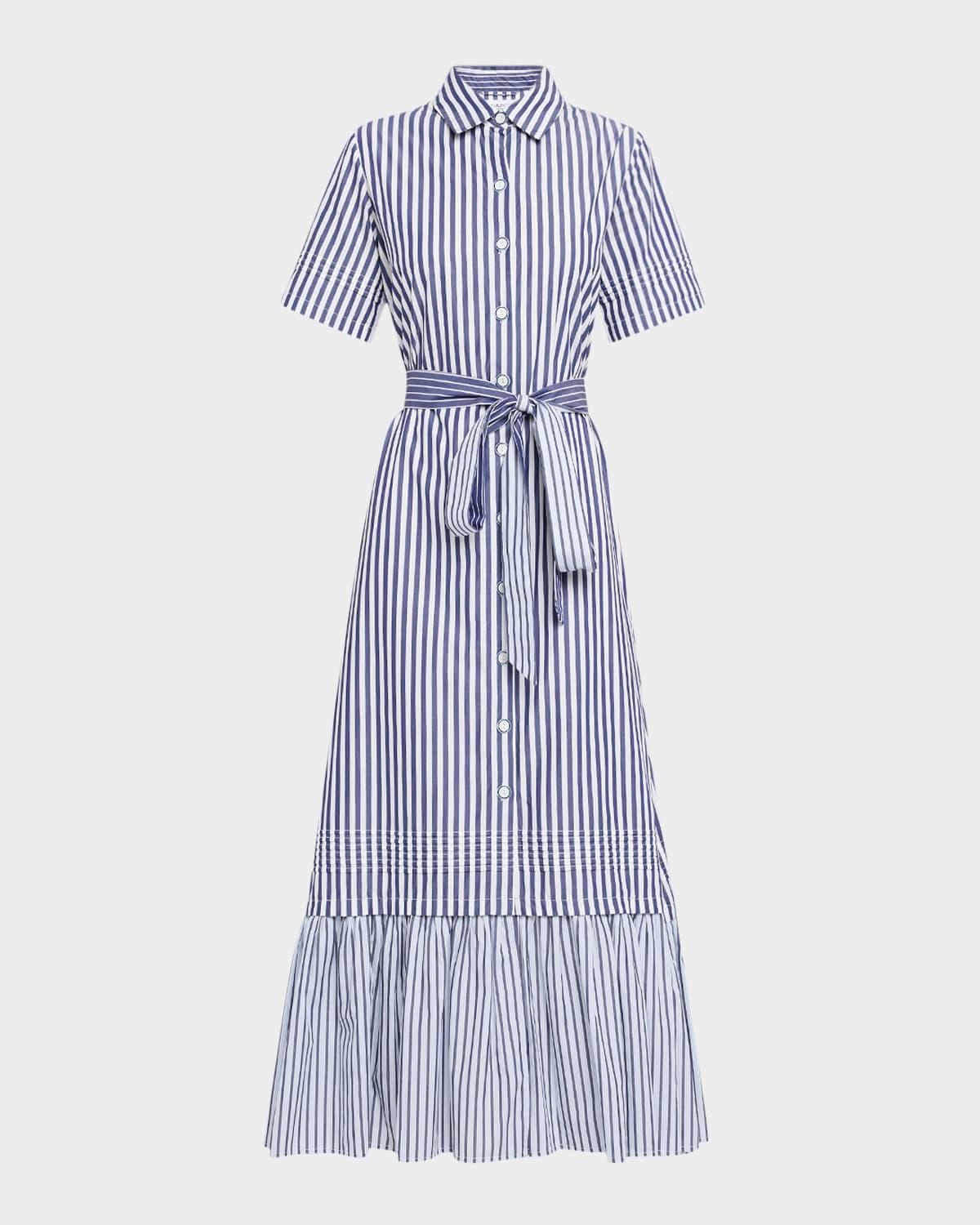 melanie flounce striped cotton midi shirtdress