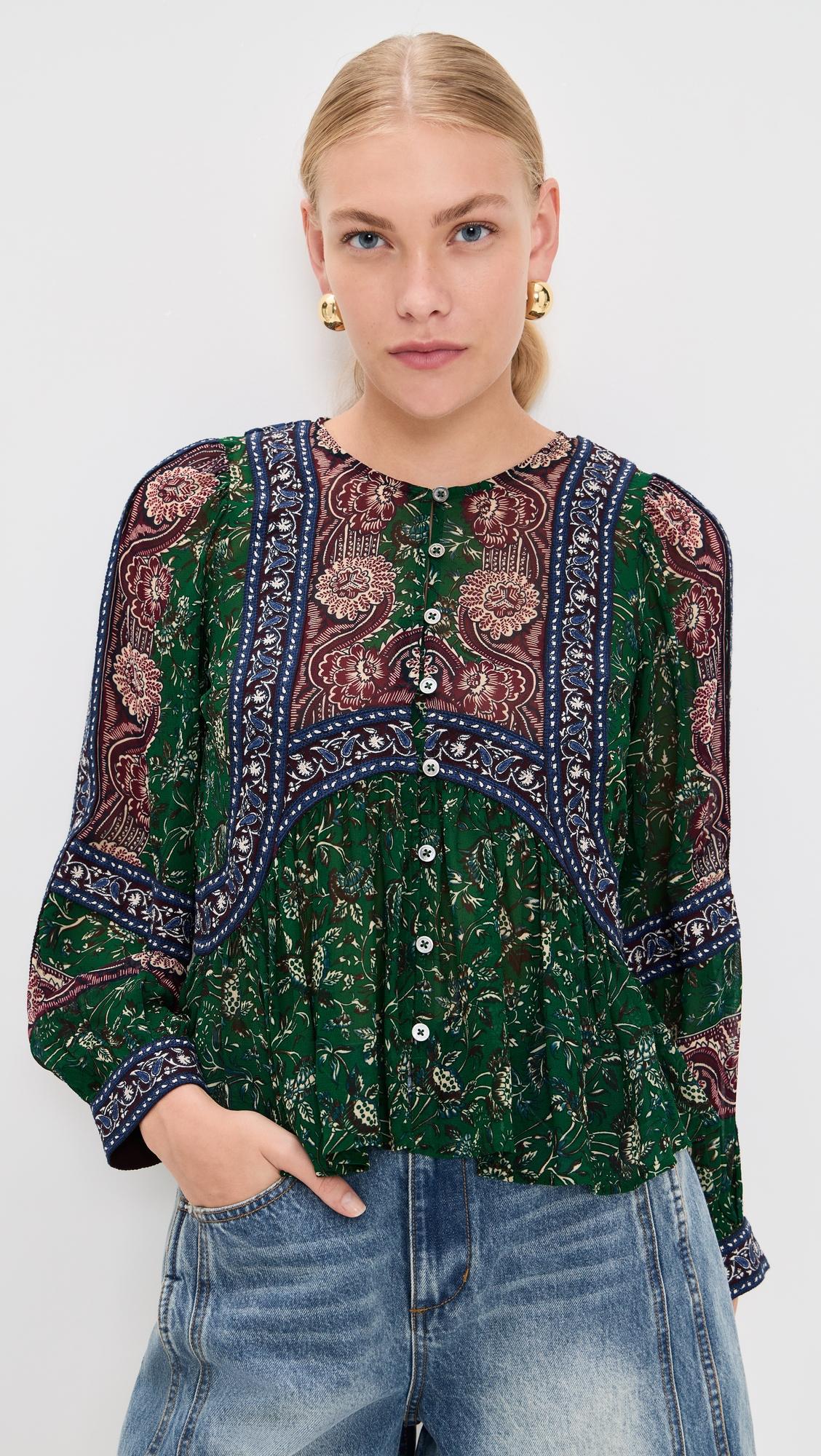 melba print long sleeve top
