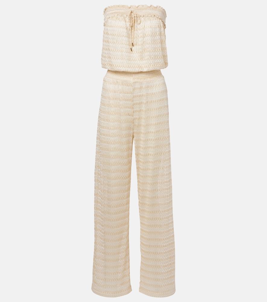 melissa odabash viv knitted strapless lamé jumpsuit