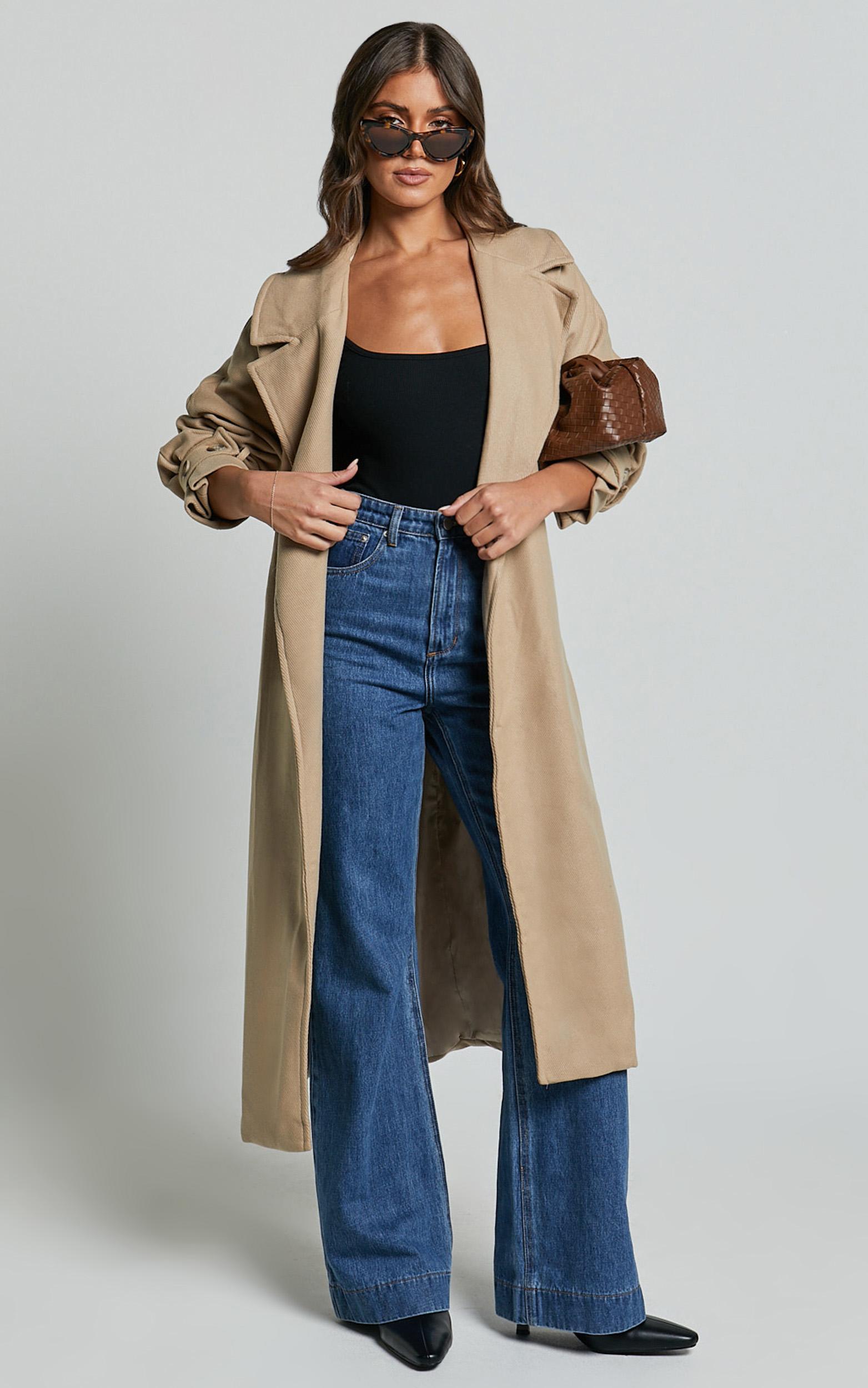 mella coat - belted longline coat in camel