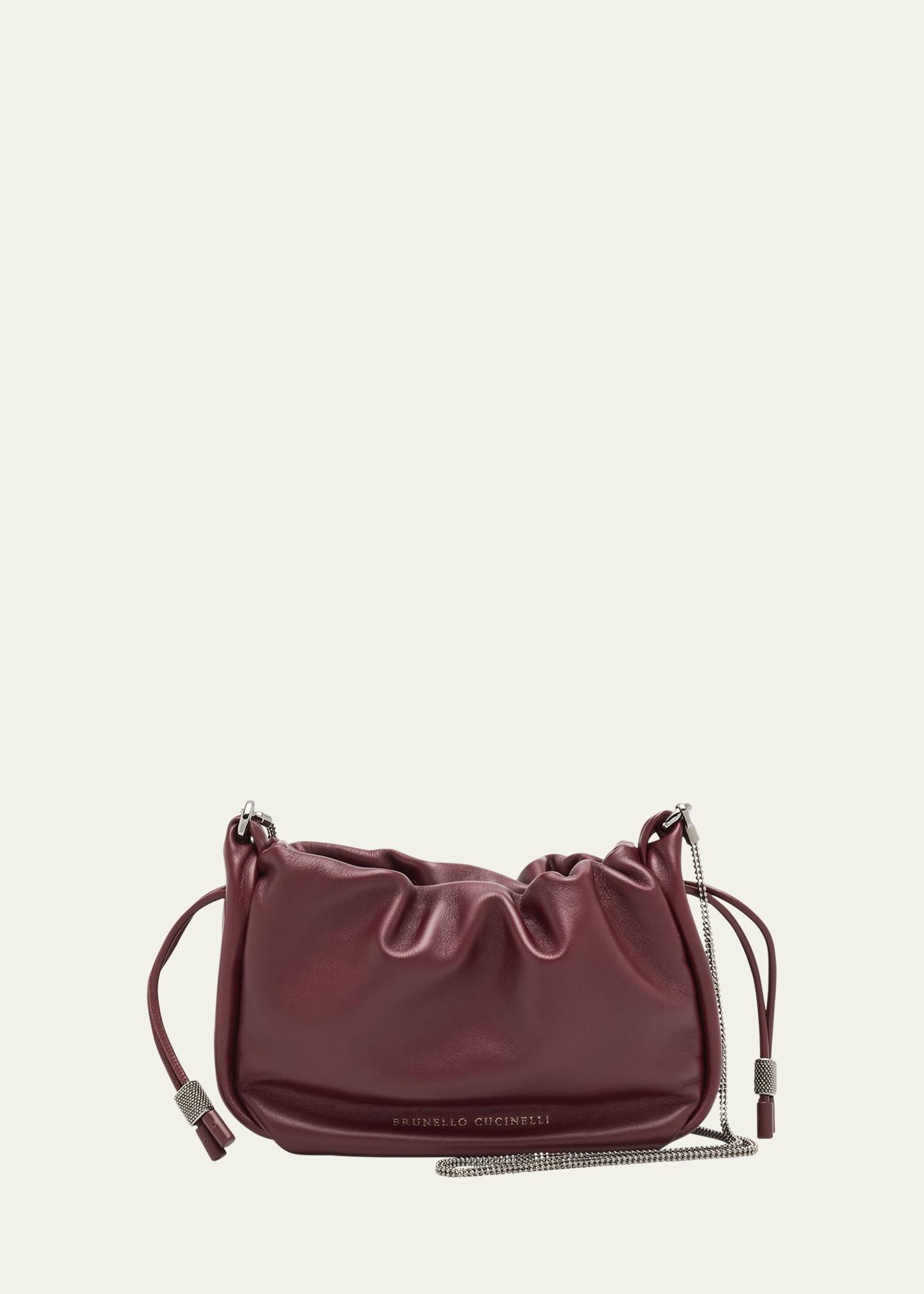 mellow mini ruched leather bucket bag