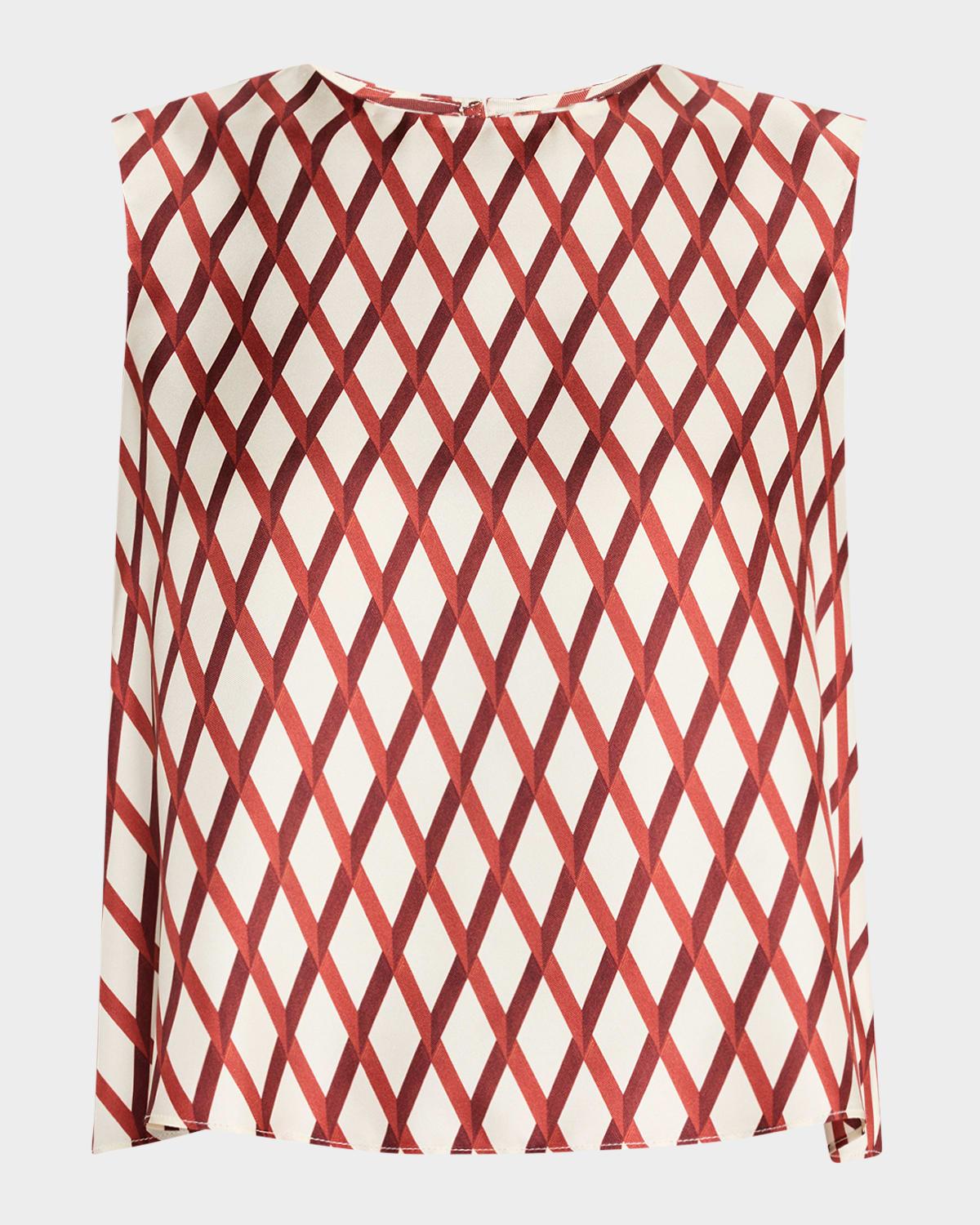 mercer diamond grid print silk twill top
