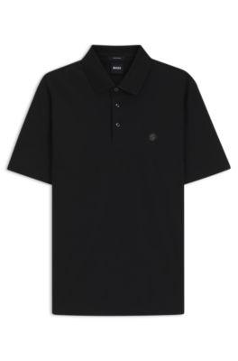 mercerized-cotton polo shirt with double monogram- black men's polo shirts