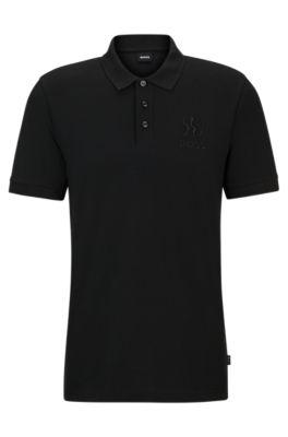 mercerized-cotton polo shirt with special artwork- black men's polo shirts