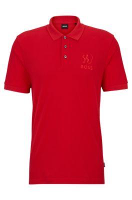 mercerized-cotton polo shirt with special artwork- red men's polo shirts