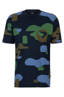mercerized-cotton t-shirt with seasonal pattern- dark blue men's t-shirts