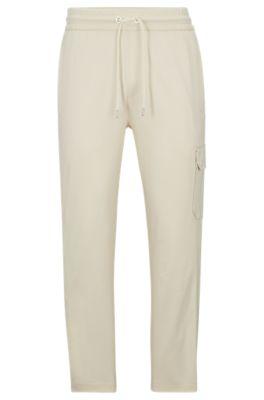 mercerized-cotton tracksuit bottoms with insert details- white men's jogging pants