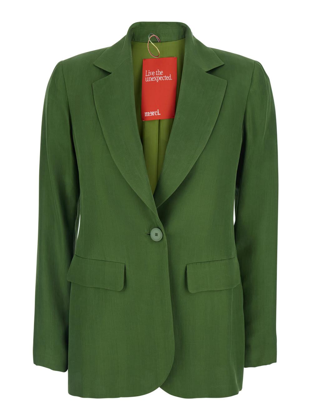 merci avocado jacket green with front closure and fabric pockets for women