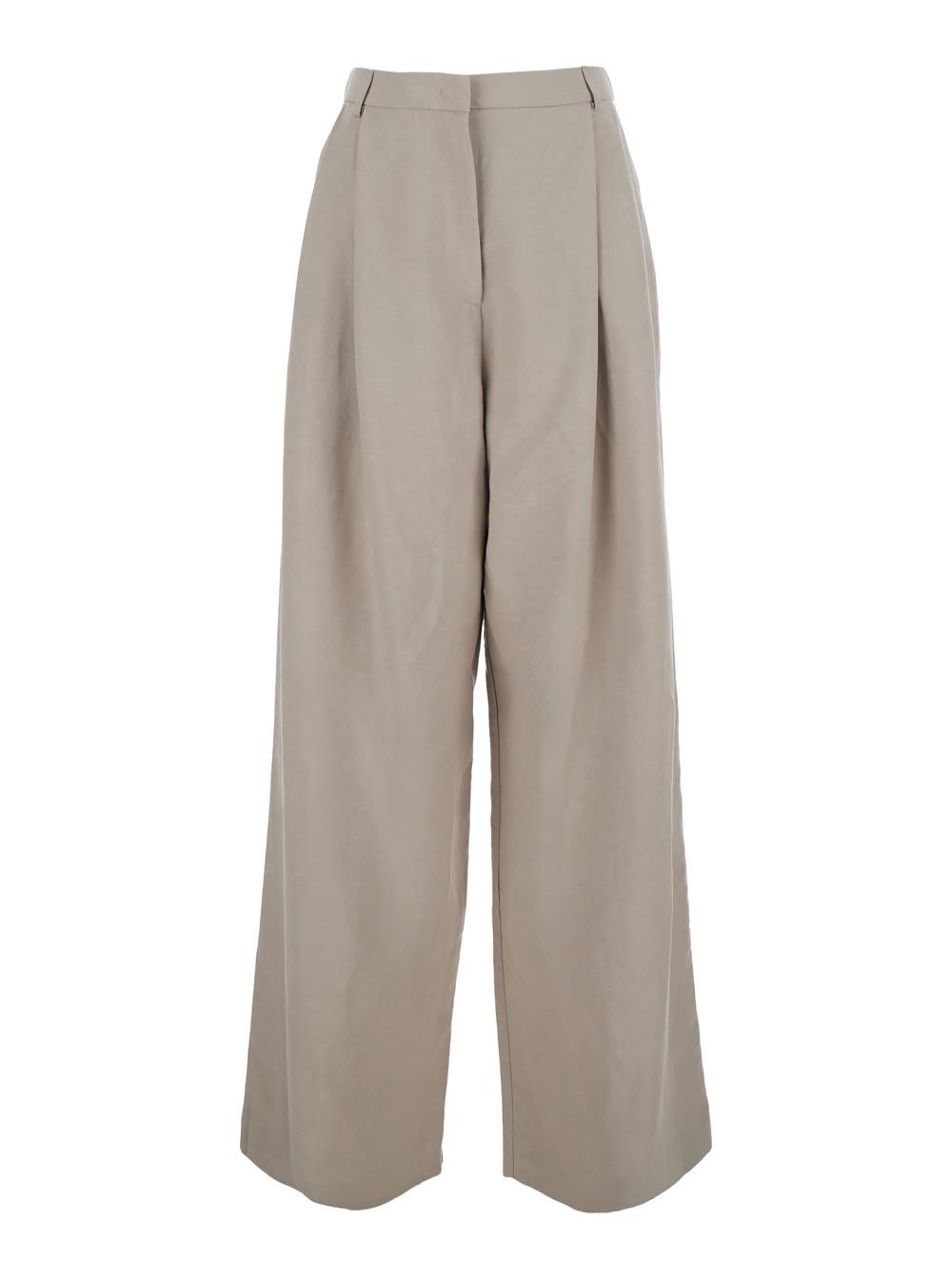 merci beige high-waisted pants with side pockets in cotton for women