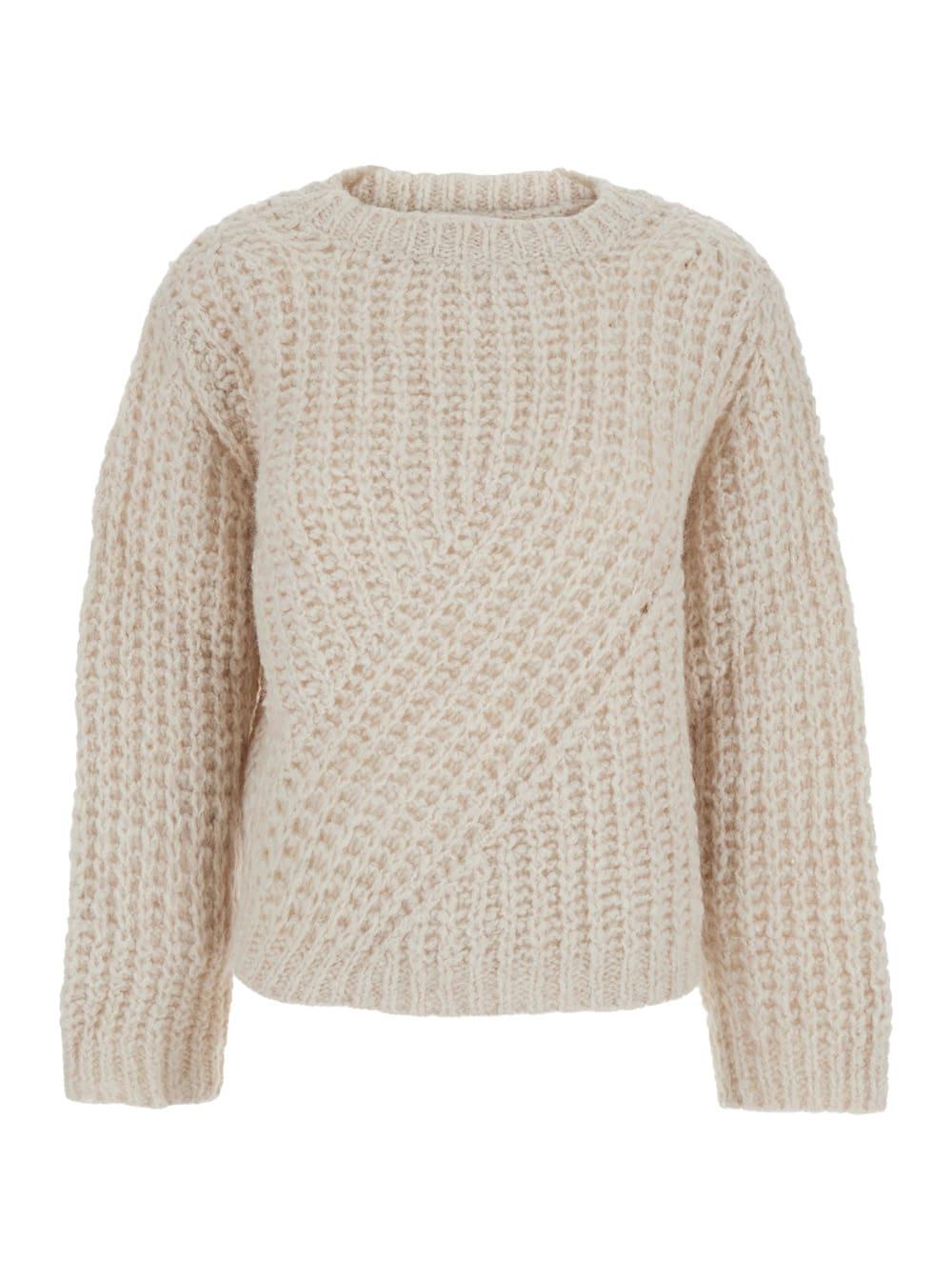 merci beige knit crewneck sweater in wool blend woman