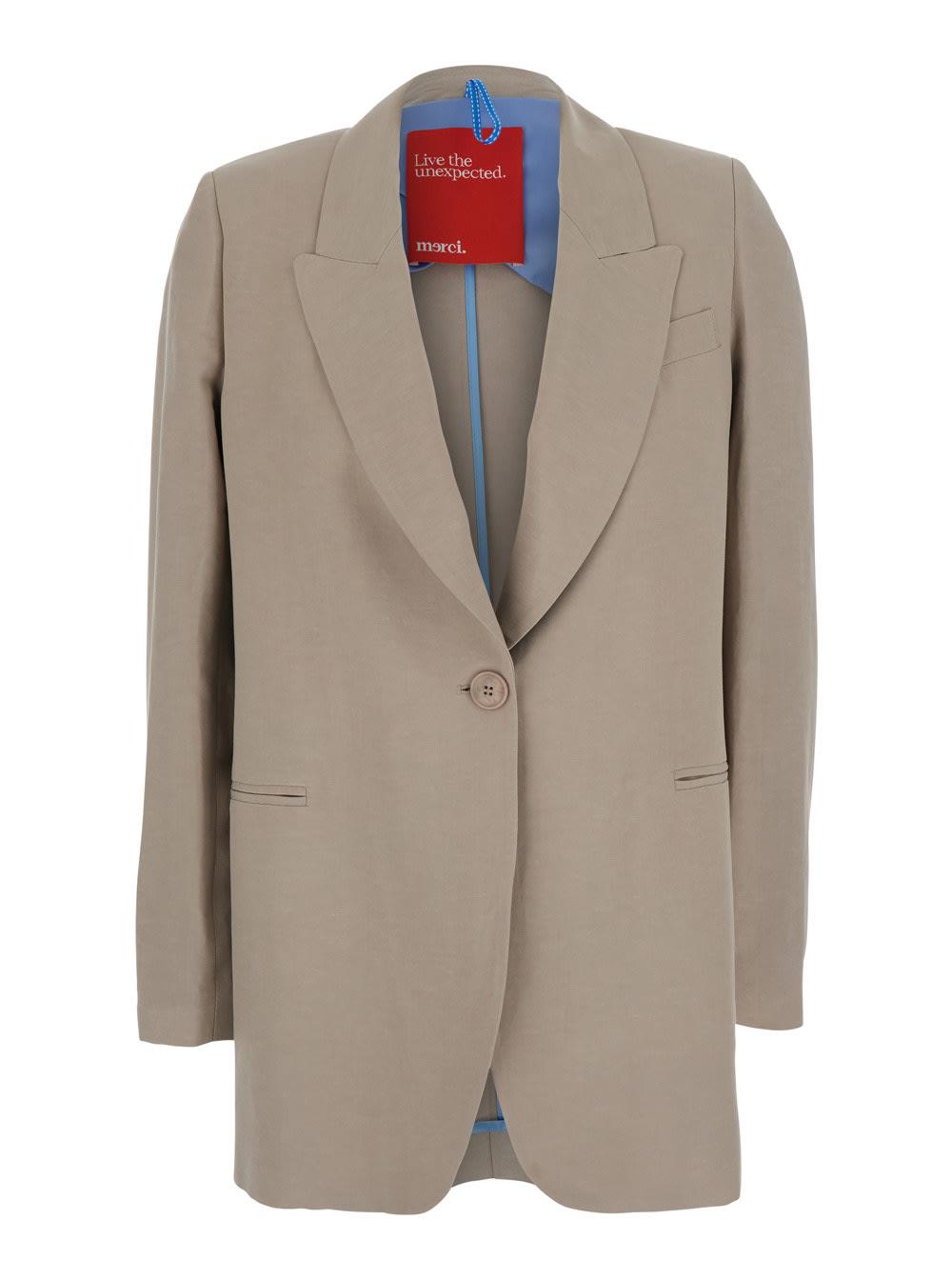 merci beige single-breasted jacket with peak revers in fabric women