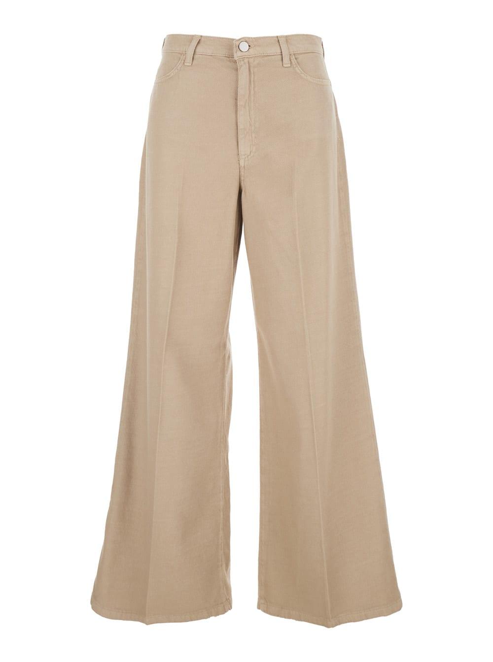 merci beige wide fit jeans with bleach effect in cotton denim for women