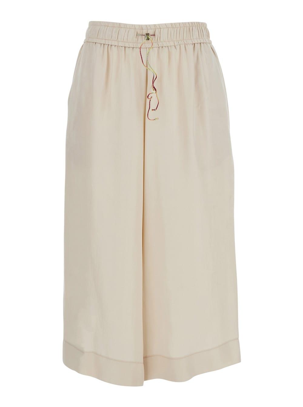 merci beige wide-leg bermuda with elasticated waist in cotton for women
