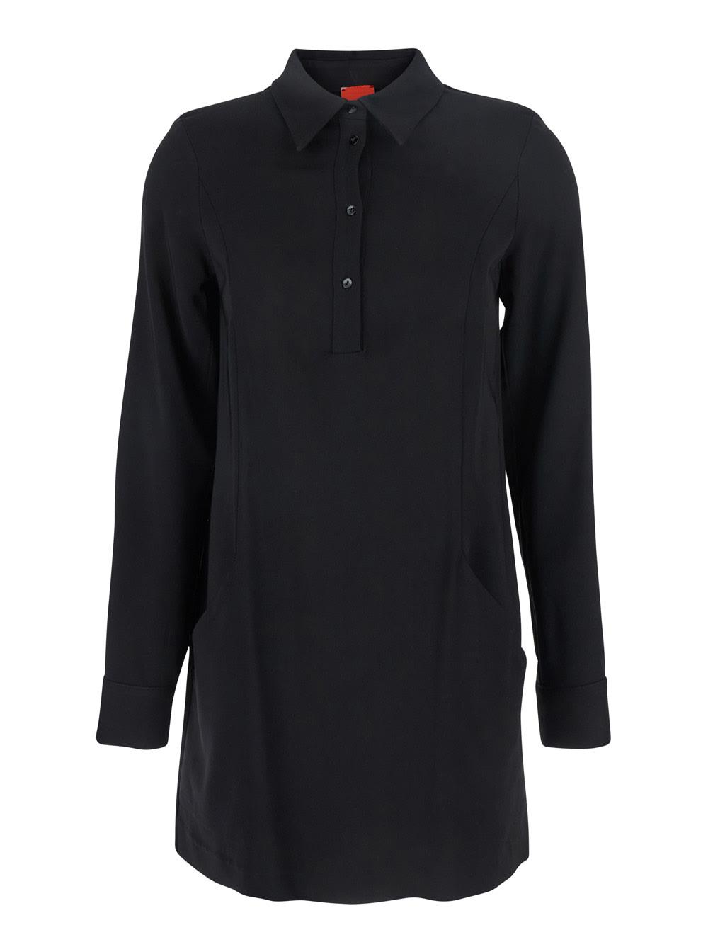 merci black dress with classic collar and front button closure in fabric woman