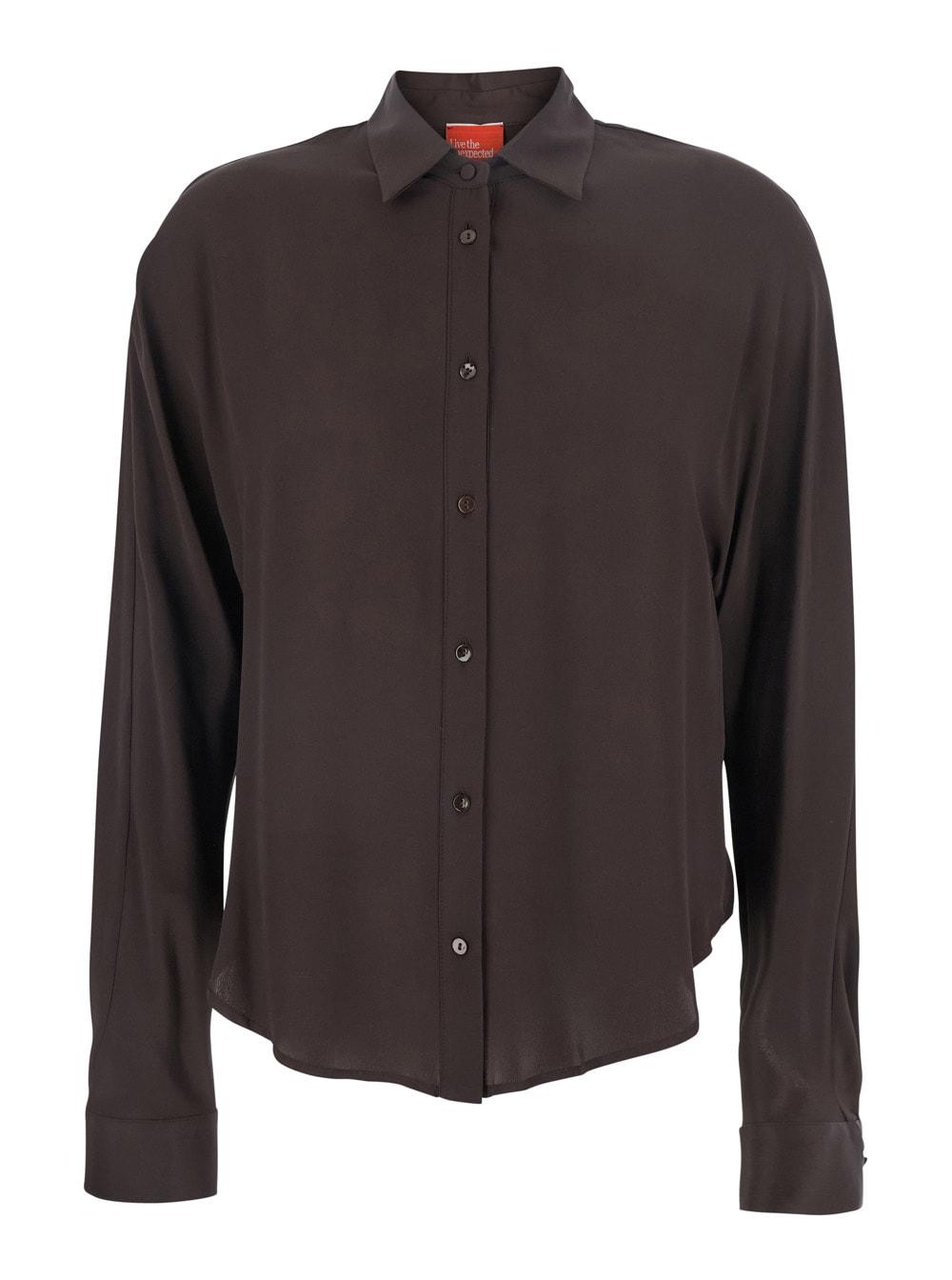 merci brown shirt with classic collar in fabric woman