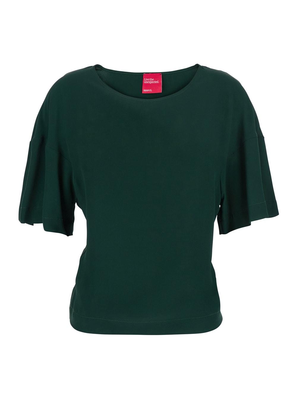 merci green t-shirt with round neck and wide short sleeves in fabric woman
