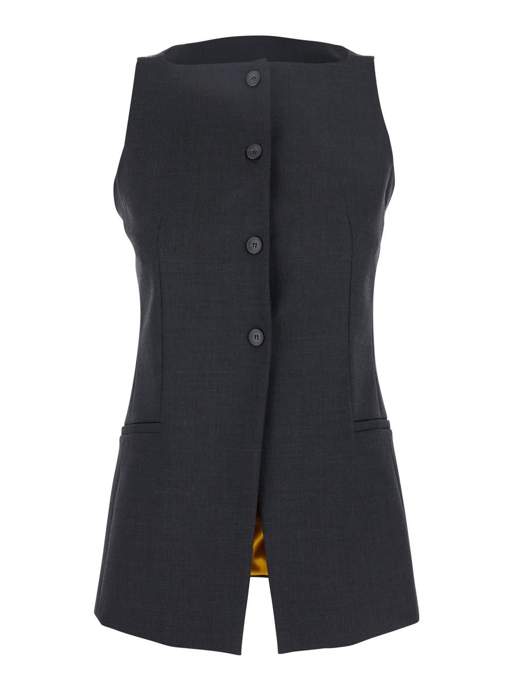 merci grey off-shoulder vest with front button closure in fabric woman