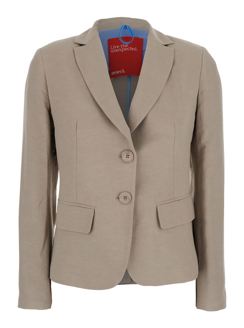 merci jacket g375ppottery gray with front closure and side pockets in tech fabric women