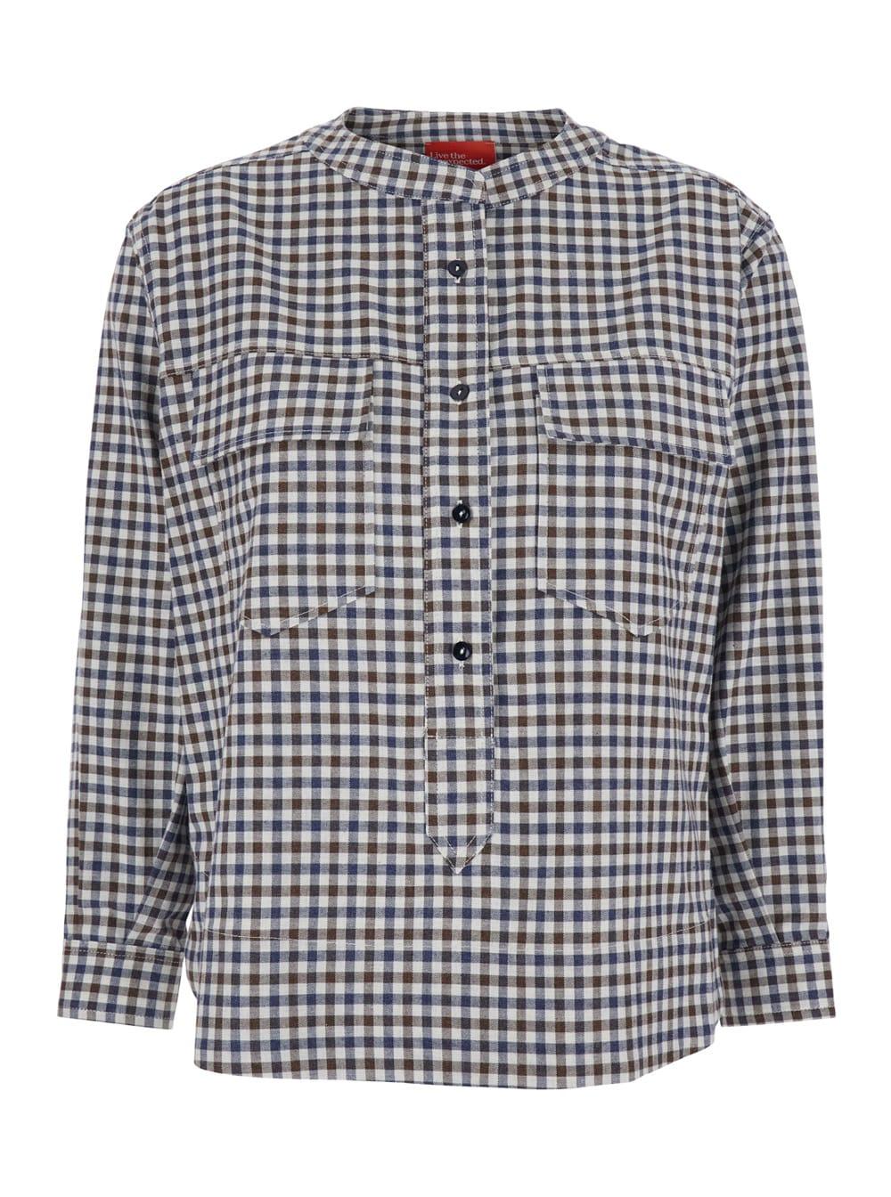 merci multicolor crewneck shirt with all-over check motif in fabric woman