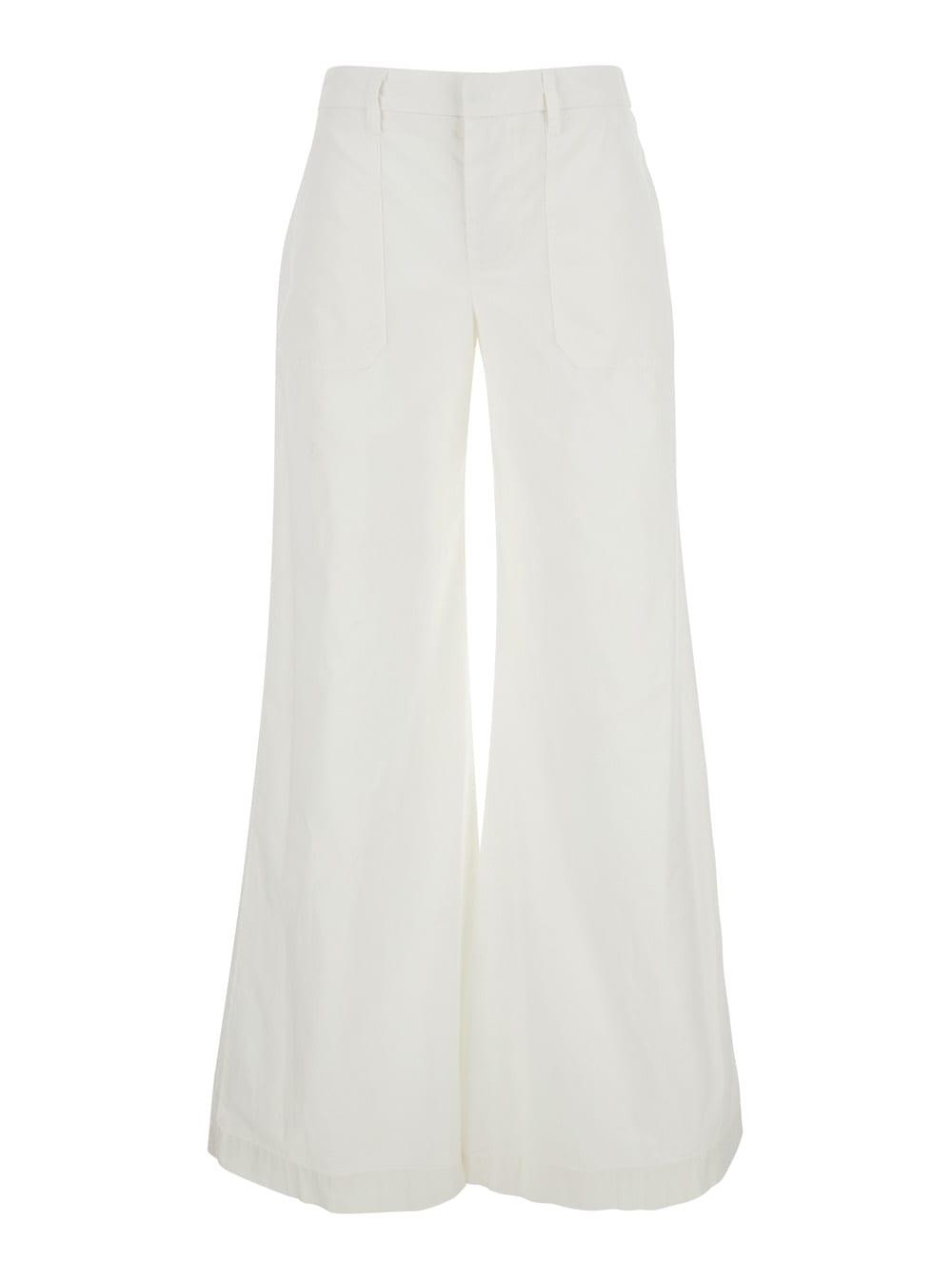 merci white high-waisted pants with front pockets in cotton for women