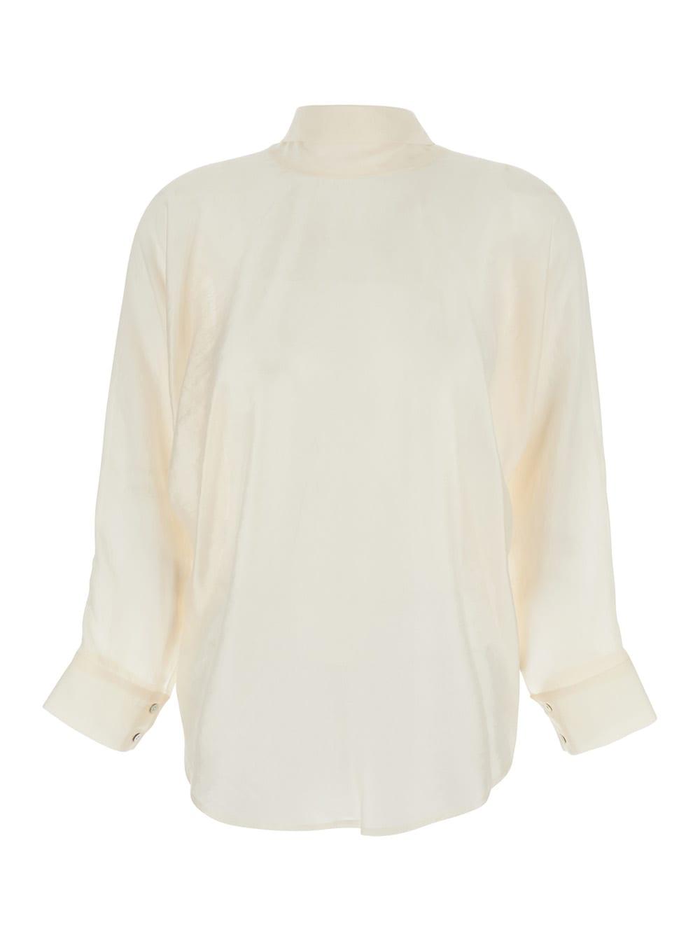 merci white shirt with pussybow collar and buttoned cuffs in fabric woman