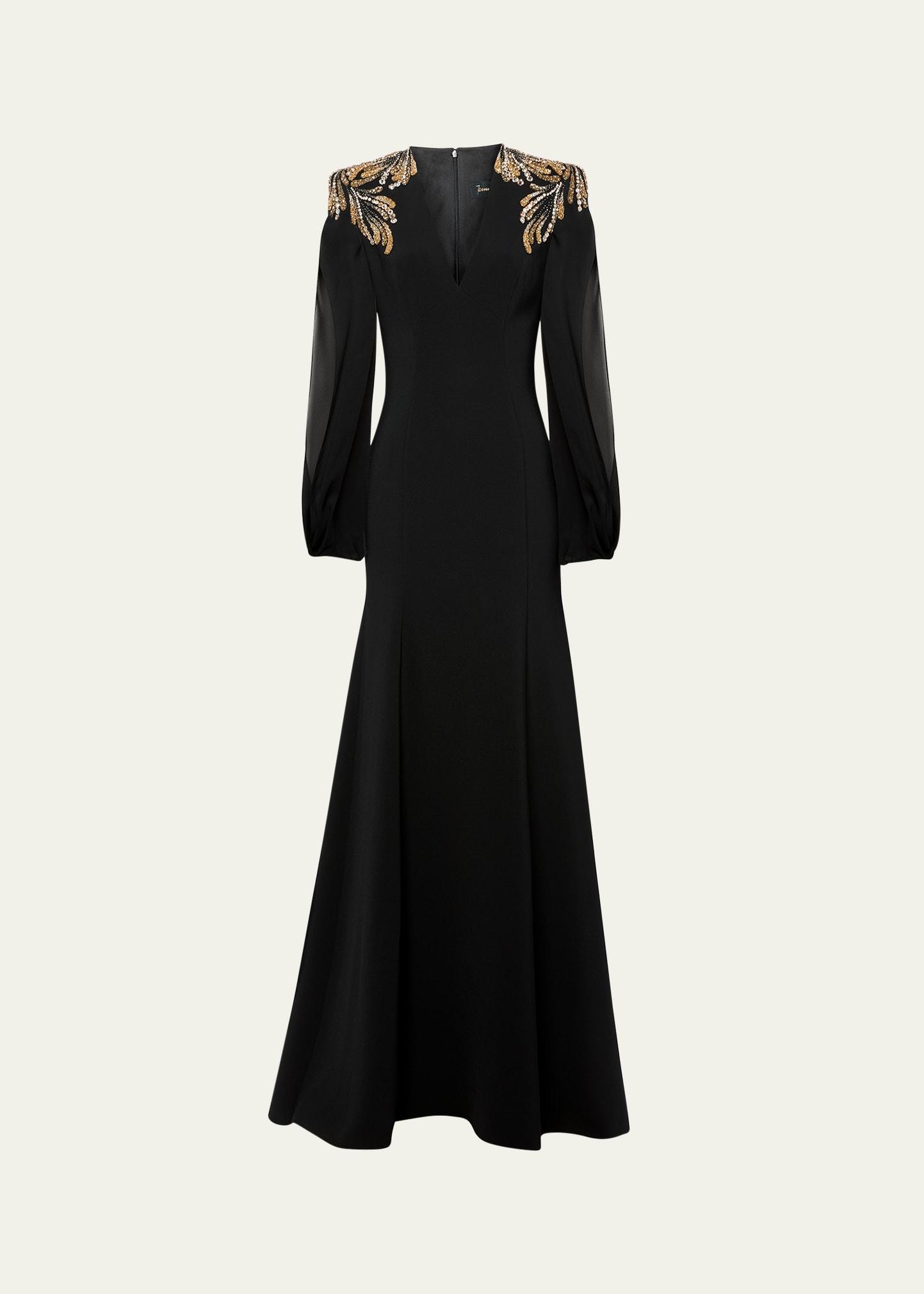 mercury crystal beaded trumpet gown
