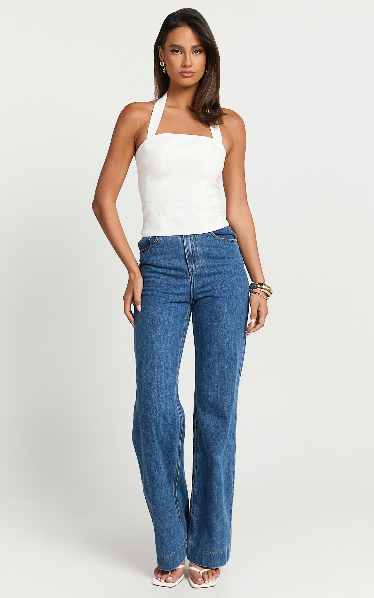 mercy top- linen square neck halter top in white