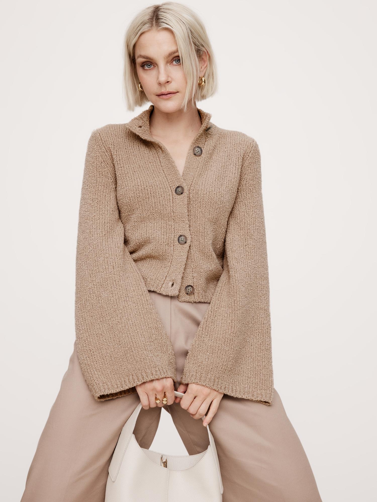 merino-blend flare-sleeve cardigan