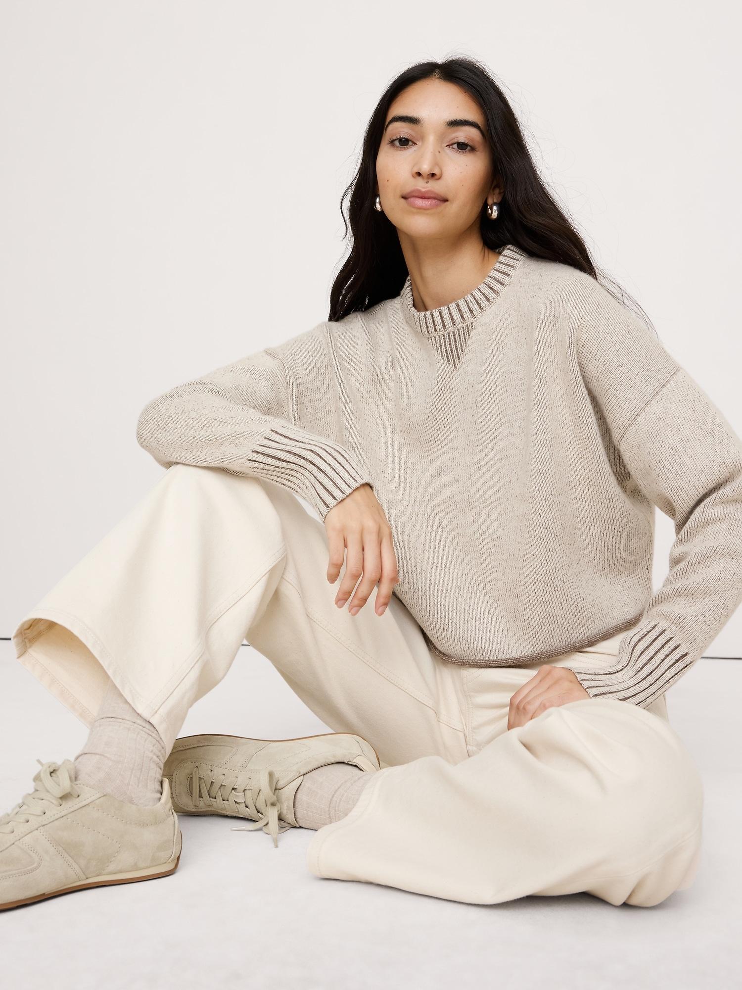 merino-cotton two-tone cropped sweater