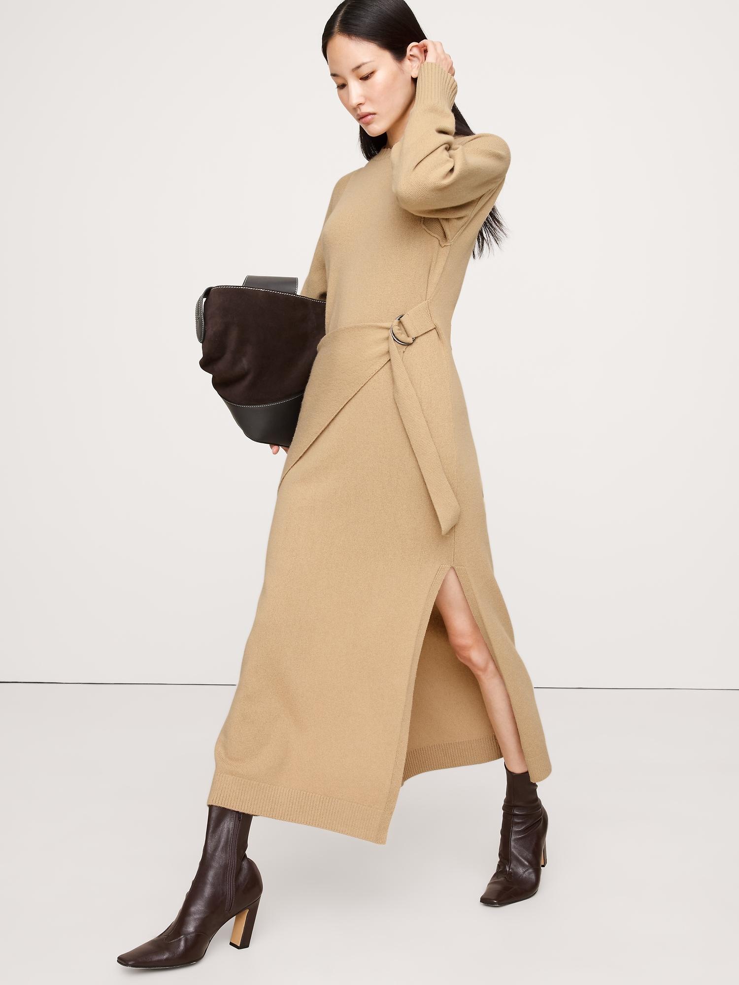 merino-cotton wrap sweater dress