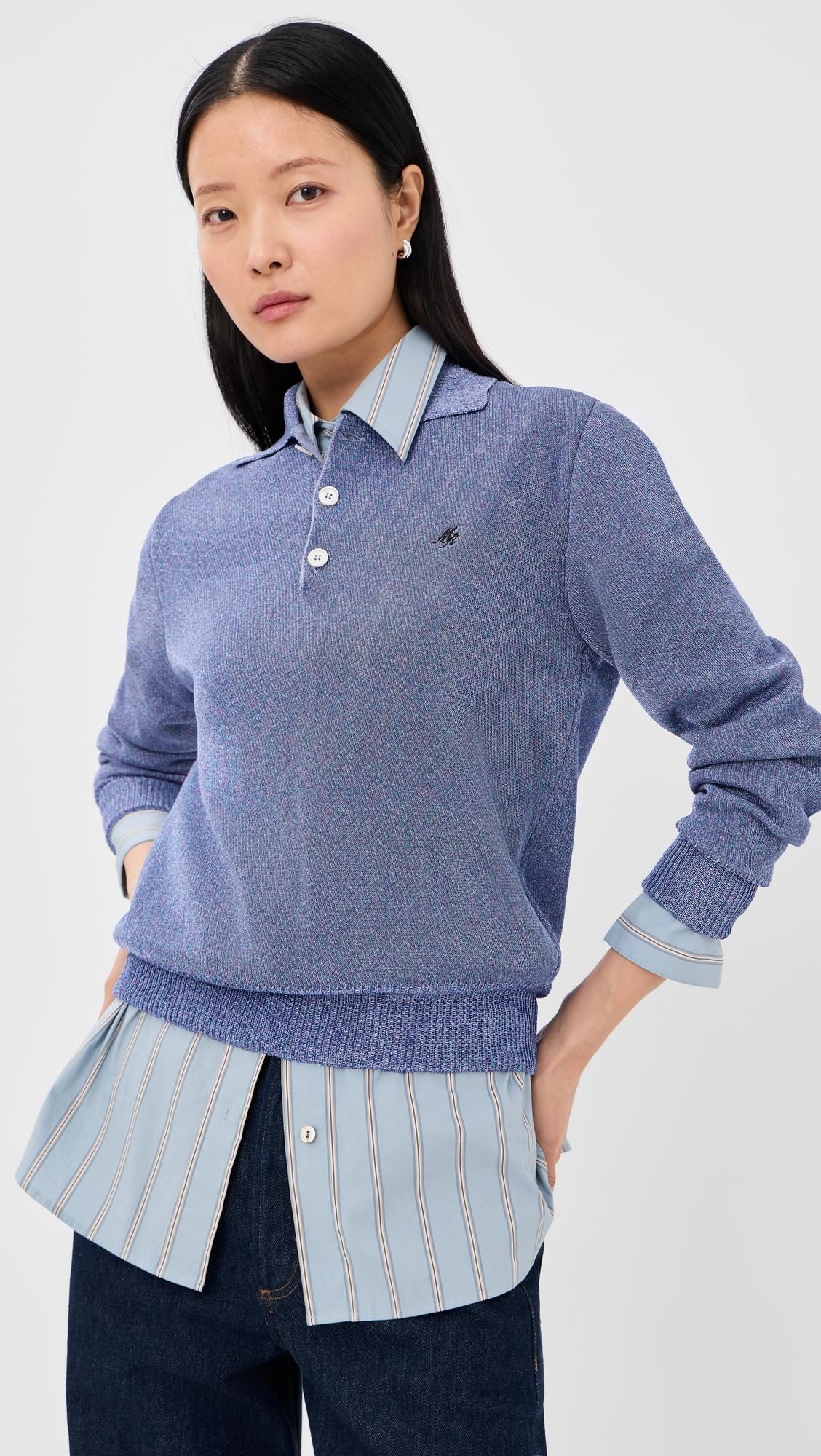 merino wool backed lurex polo sweater