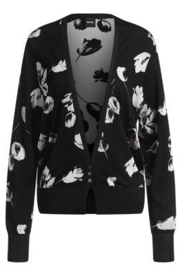 merino wool-blend cardigan with tulip jacquard- patterned women's cardigans