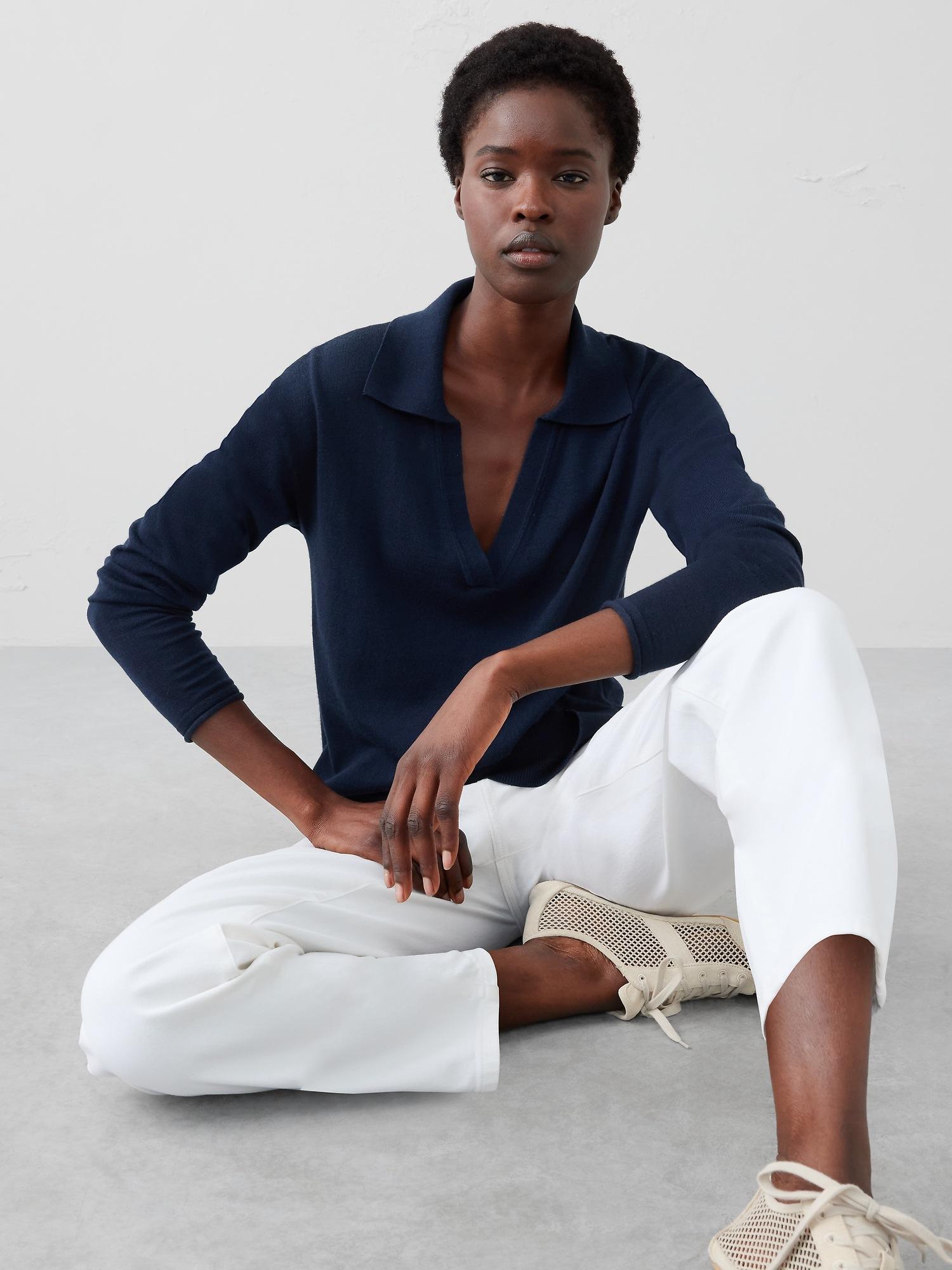 merino wool johnny-collar sweater